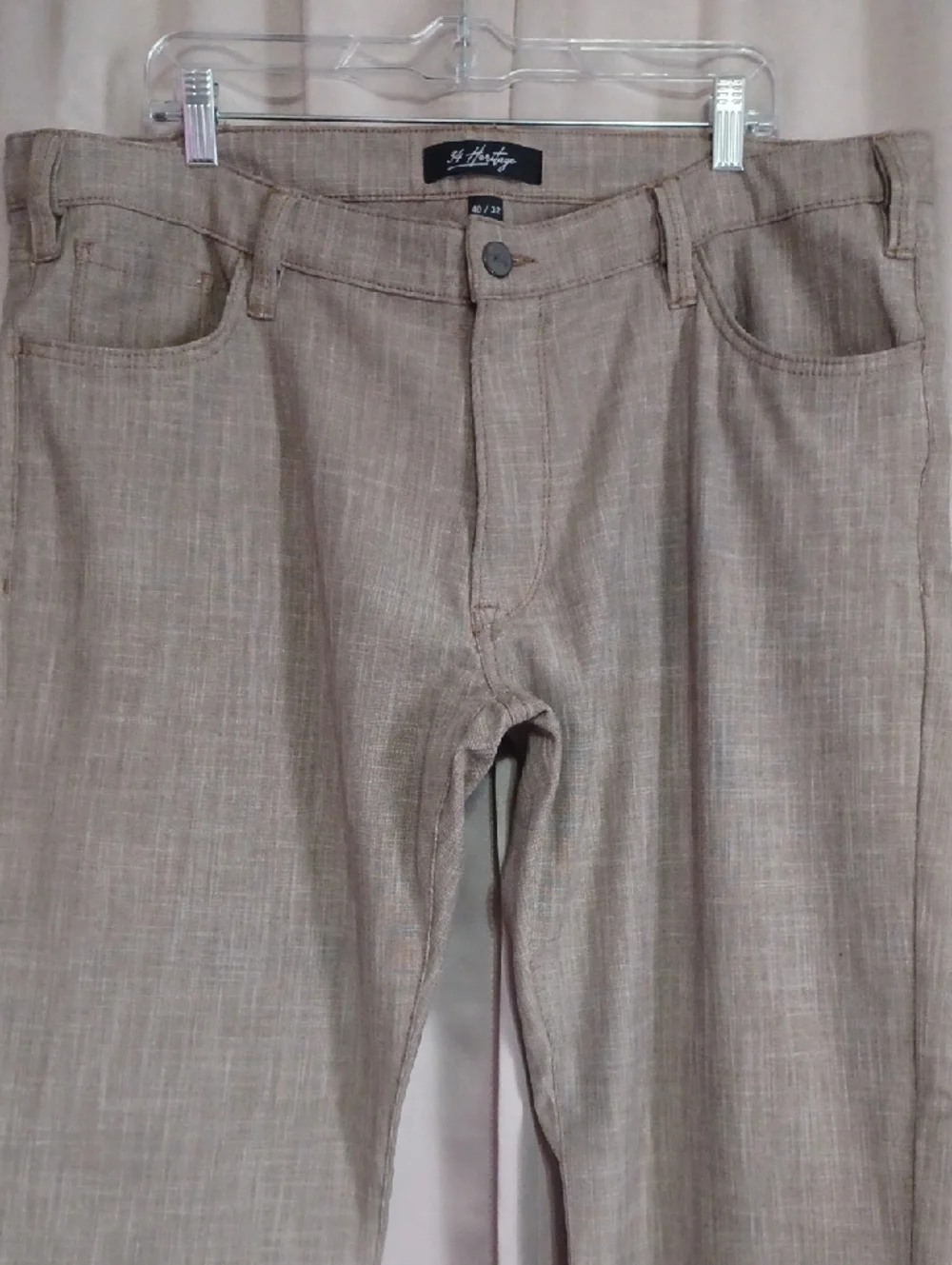 34Heritage Courage Tan Cross Hatch Twill Slacks 40/32 Double Belt Loops 5 Pocket